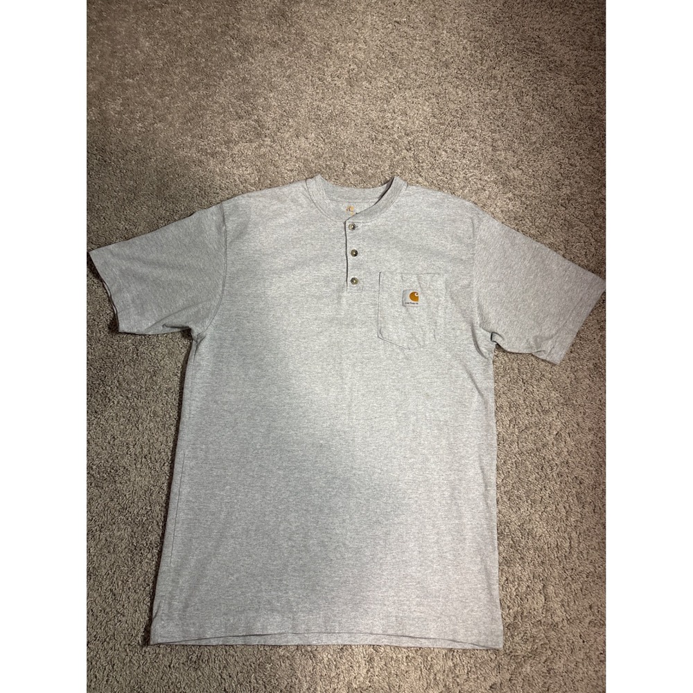 Carhartt Mens K84HGY Short Sleeve Henley Pocket T-Shirt Gray Medium Workwear